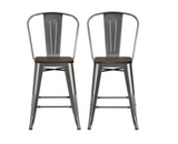 DHP Luxor 24" Metal Counter Stool with Wood Seat, Set of 2