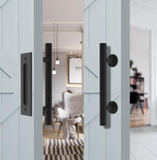 10 in. Black Ladder Pull and Flush Sliding Barn Door Handle Set