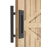 10 in. Black Ladder Pull and Flush Sliding Barn Door Handle Set