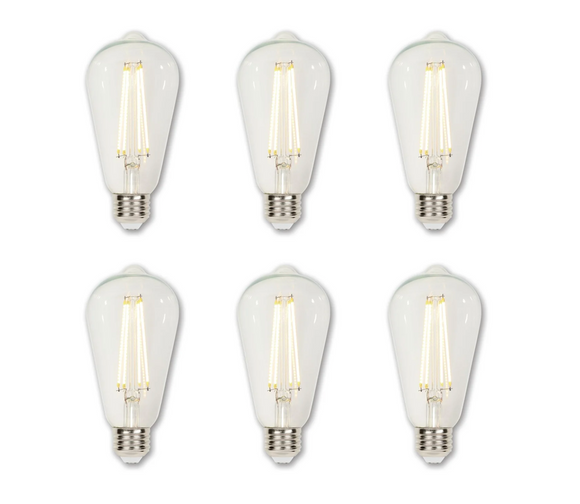 Westinghouse Pack of (6) 6.5 Watt Vintage Edison Dimmable ST20 Medium (E26) LED Bulbs - 810 Lumens, 2700K, and 80CRI