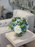 August Grove Hydrangeas Floral Arrangement in Glass Vase