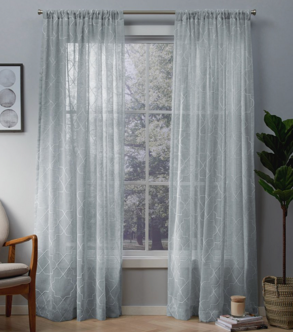 Exclusive Home Curtains 2 Pack Cali Embroidered Sheer Rod Pocket Curtain Panels, Melrose Blue- 50