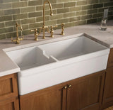 Whitehaus 42" large reversible double bowl fireclay kitchen sink WHQDB5542-WHITE