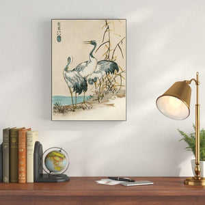 24" H x 18" W x 2" D Blue/Beige/Brown 'Oriental Crane II' Graphic Art Print on Wrapped Canvas