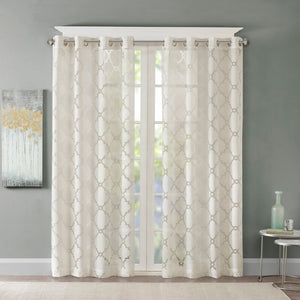 Breckenridge Geometric Sheer Grommet Single Curtain Panel 50" x 84" - Ivory