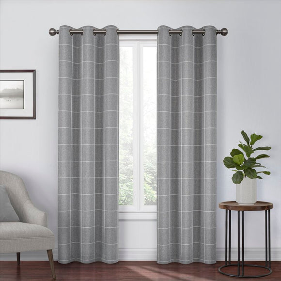 Grahm Striped Blackout Thermal Grommet Single Curtain Panel 37in x 84in - Grey