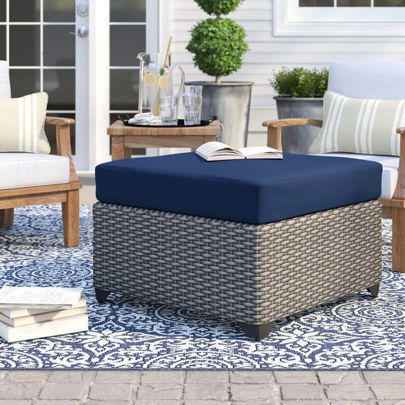 Merlyn Outdoor Ottoman with Cushion Fabric: Navy