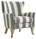 Adlai Wingback Armchair-Blue Stripped Polyester Blend
