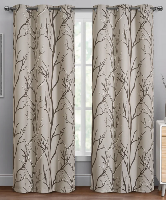 Clancy Nature Floral Room Darkening Grommet Single Curtain Panel - Brown/Taupe