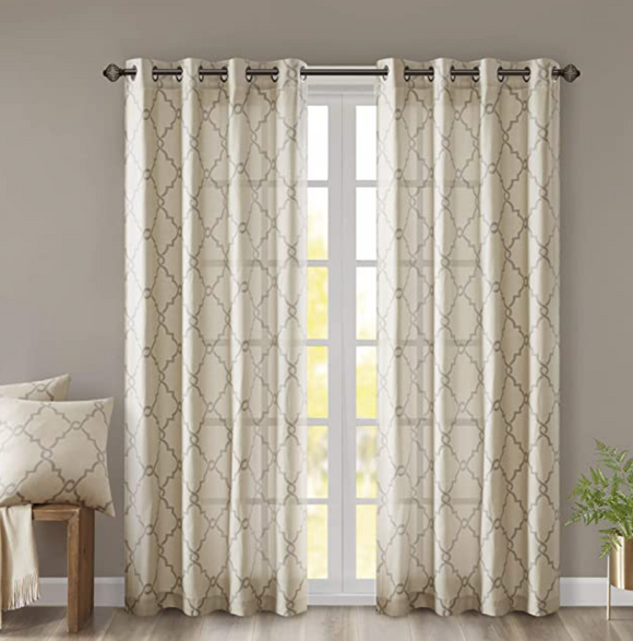 Winnett Geometric Semi-Sheer Grommet Curtain - Beige