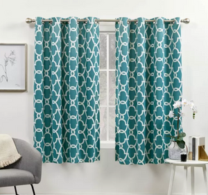 Hulett Geometric Room Darkening Thermal Grommet Curtain Panels 52 in x 85 in - Teal (set of 2)