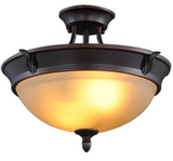 Hampton Bay 15 in. 2-Light Oil-Rubbed Bronze Semi-Flush Mount with Tea Stained Glass Shade