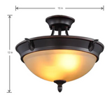 Hampton Bay 15 in. 2-Light Oil-Rubbed Bronze Semi-Flush Mount with Tea Stained Glass Shade