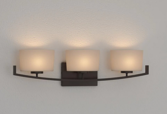 Hampton Bay Burye 3-Light Oil Rubbed Bronze Vanity Light with Etched White Glass Shades