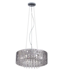 Home Decorators Collection 7-Light Mirrored Stainless Steel Pendant with Laser Cut Mirrored Shade and Crystal Drops