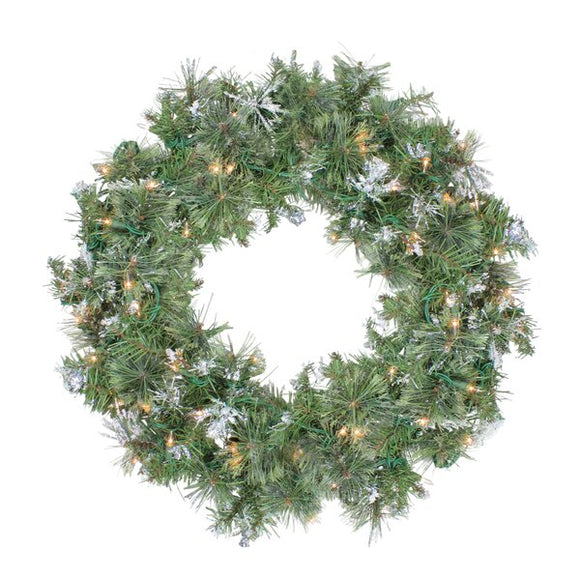 Snow Mountain Pine Artificial Christmas Lighted Plastic Wreath