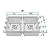 Rene Undermount Stainless Steel 31 in. Double Bowl Kitchen Sink Kit R1-1022D